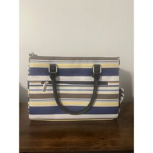 Primeware Insulated Wine Purse Tote Striped Navy Yellow Bottle Carrier Bag NWT